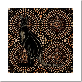 Aboriginal Dotted Kangaroo Design Posters and Art